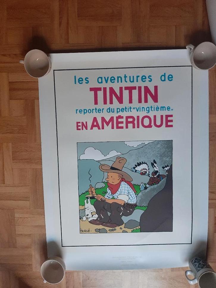 affiche tintin en Amerique HERGE, Collections, Posters & Affiches, Utilisé, Autres sujets/thèmes, Affiche ou Poster pour porte ou plus grand