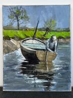 Origineel schilderij–G. Maerevoet – “Man op bootje” - Bornem, Antiek en Kunst, Ophalen