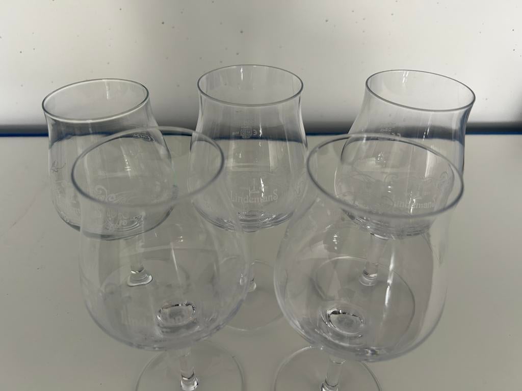 5 bierglazen Lindemans Kriek, Verzamelen, Glas en Drinkglazen, Ophalen, Zo goed als nieuw, Bierglas