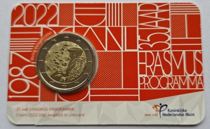 Nederland 2 euro 2022 Erasmus [coincard], Postzegels en Munten, Munten | Europa | Euromunten, Losse munt, 2 euro, Ophalen of Verzenden