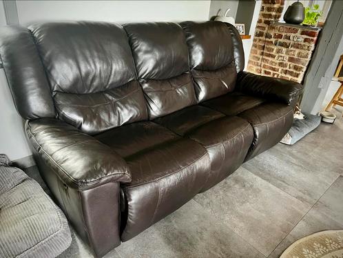 Ensemble salon cuir brun, Huis en Inrichting, Zetels | Zetels, Gebruikt, Rechte bank, Vierpersoons of meer, Leer, Ophalen
