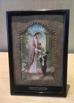 Communieprent jongen, ingelijst (30s vintage), Verzamelen, Ophalen of Verzenden, Gebruikt, Kaart of Prent, Christendom | Katholiek