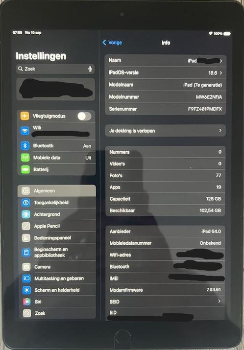 Apple Ipad 7th generatie (2019), Computers en Software, Apple iPads, Zo goed als nieuw, Apple iPad, Wi-Fi, 10 inch, 128 GB, Zilver
