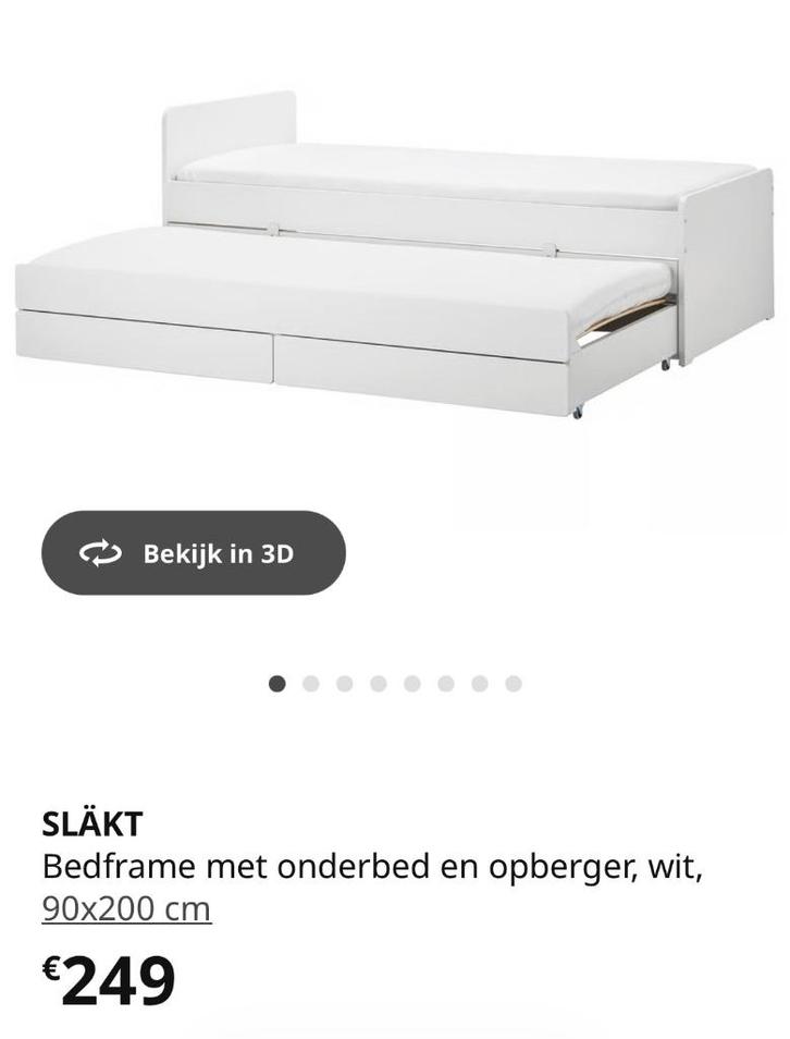 Eenpersoonsbed met logeerbed IKEA Släkt, Huis en Inrichting, Slaapkamer | Bedden, Gebruikt, Eenpersoons, Wit, Ophalen