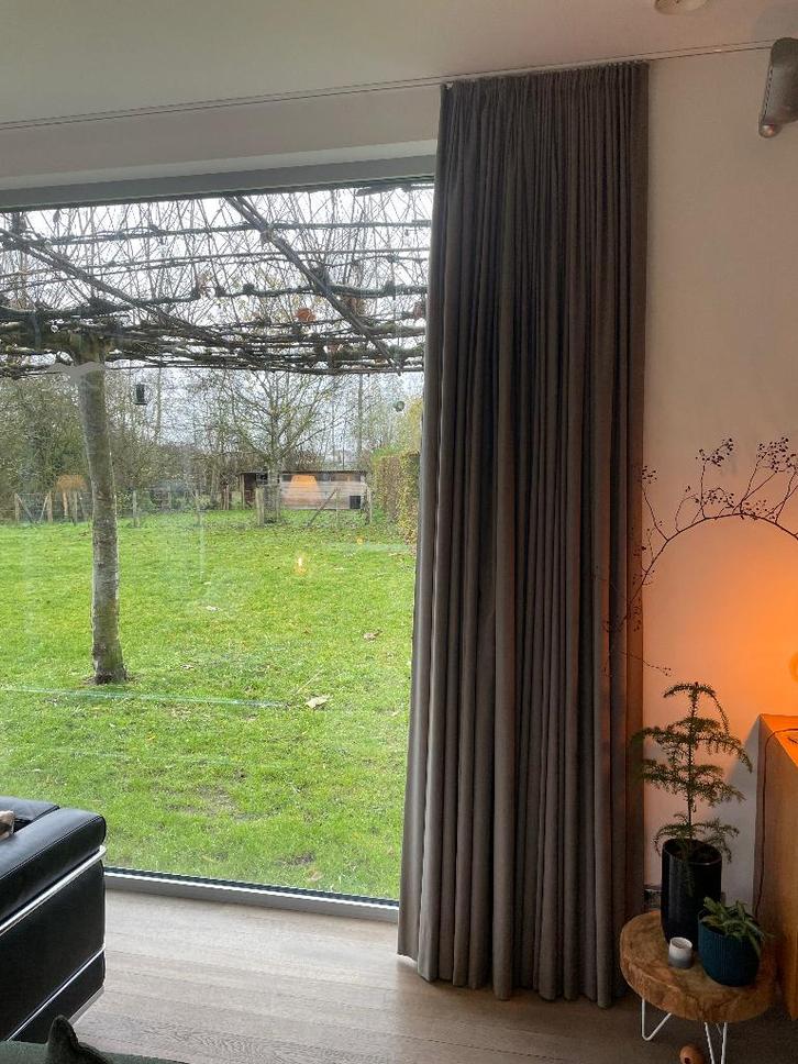 Gordijnen, Huis en Inrichting, Stoffering | Gordijnen en Lamellen, Gebruikt, 200 cm of meer, Bruin, Grijs, Ophalen