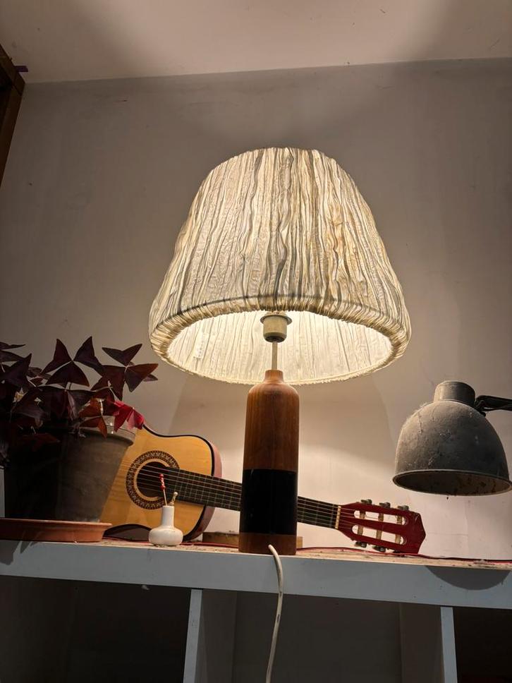 Lamp - hout met leer - deens design, Huis en Inrichting, Lampen | Wandlampen, Zo goed als nieuw, Hout, Ophalen