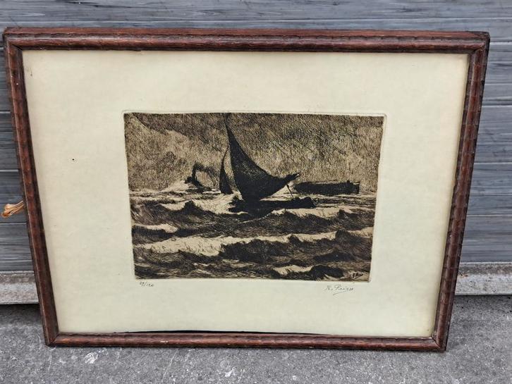 gravure gros temps signe kurt peiser, Antiek en Kunst, Kunst | Etsen en Gravures, Ophalen of Verzenden