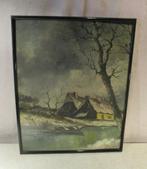 Mooi Geschilderd Werk 'Hoeve en rivier in Winter' - 51x41, Antiek en Kunst, Kunst | Schilderijen | Klassiek, Ophalen of Verzenden