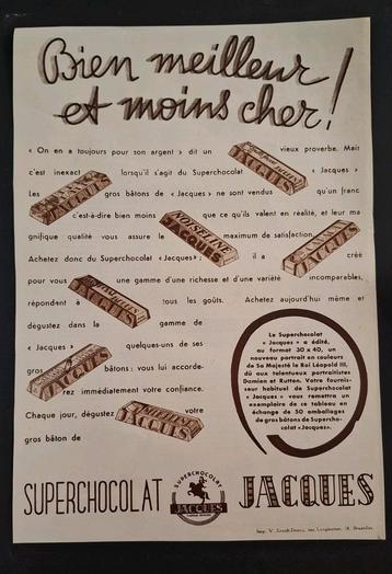 Publicité sur le chocolat des années 1940 Jacques, Enlèvement ou Envoi, Comme neuf