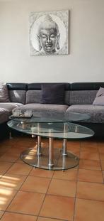 Glazen salontafel met 2 draaibare tafelbladen, Huis en Inrichting, Ophalen, Zo goed als nieuw, Glas, Modern