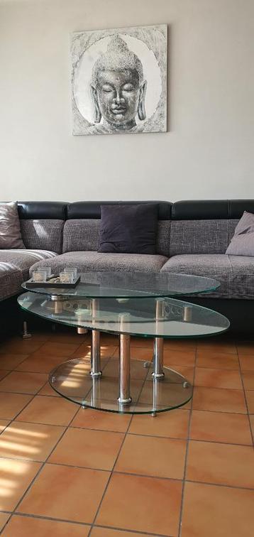 Glazen salontafel met 2 draaibare tafelbladen beschikbaar voor biedingen