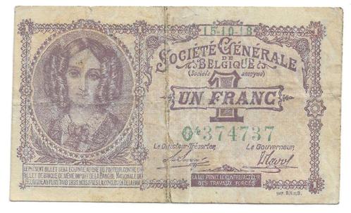 1 Franc Belgium 15-10-1918 / Société Générale de Belgique, Postzegels en Munten, Bankbiljetten | België, Los biljet, Ophalen of Verzenden