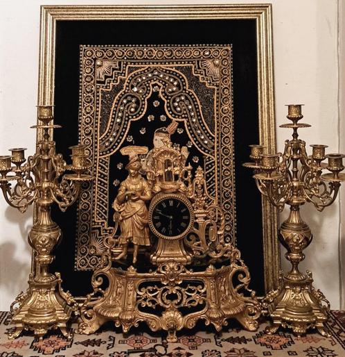 Schouwgarnituur Klok met 2 kandelaars, Antiek en Kunst, Antiek | Klokken, Ophalen