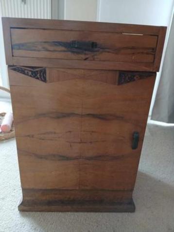 petite armoire vintage 1 tiroir 1 porte, bois massif, marbre