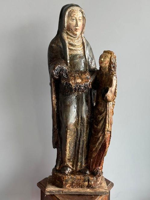 Gotisch beeld Anna leert Maria Lezen 15e/16e eew, Antiek en Kunst, Kunst | Beelden en Houtsnijwerken, Ophalen of Verzenden