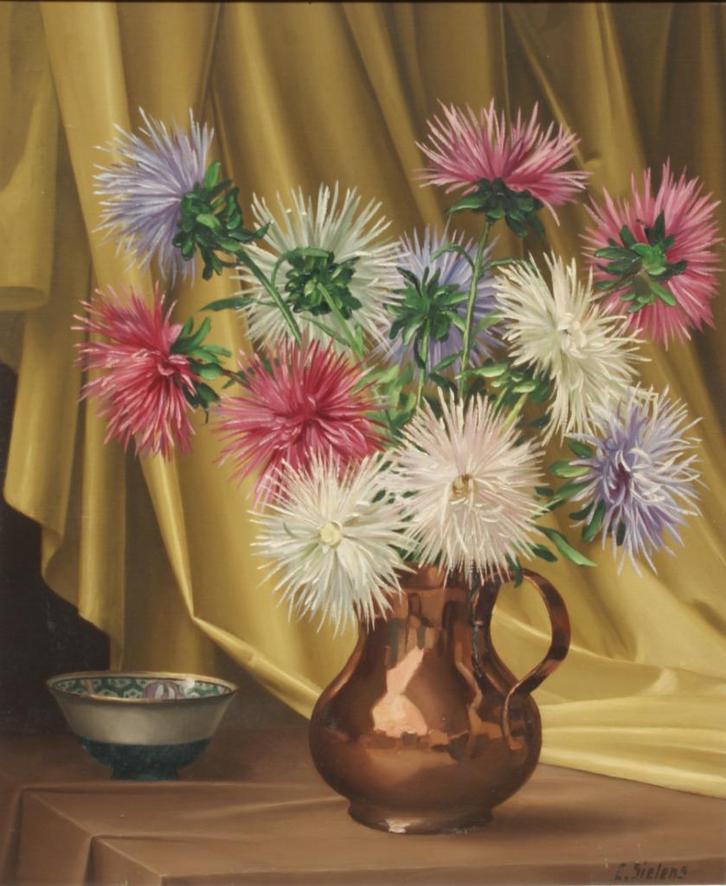 Claude Sielens: Bloemenstilleven (O/D, 62 x 72 cm), Antiek en Kunst, Kunst | Schilderijen | Klassiek, Ophalen of Verzenden
