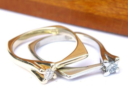 koppel ringen (Bi-Color) met diamanten, Handtassen en Accessoires, Ringen, Zo goed als nieuw, Dame, 17 tot 18, Goud, Goud, Met edelsteen