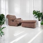 Vintage jaren 60-70 fauteuil + ottoman, modulair relaxstoel, Enlèvement, Comme neuf, Tissus, Ligne Roset, Italiaans design, jaren 60 80 zetel