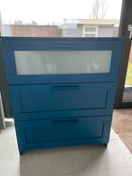 Ikea Brimnes ladekast blauw, Huis en Inrichting, Kasten | Ladekasten, Ophalen, Gebruikt, Glas, 3 of 4 laden