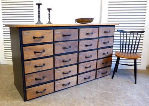 Prachtige industriele vintage toonbank ladekast, Huis en Inrichting, Kasten | Ladekasten, Gebruikt, Minder dan 100 cm, 150 tot 200 cm