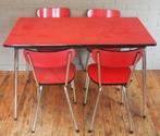 Rode Formica Tafel + 4 Rode Formica Stoelen / Jaren 60, Huis en Inrichting, Tafels | Eettafels, Ophalen, Metaal, Gebruikt, Vintage / Jaren 60