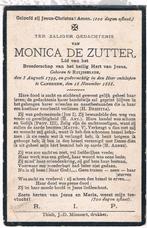 Bp. De Zutter Monica. ° Ruissselede 1799 † Caneghem 1888, Verzamelen, Bidprentjes en Rouwkaarten, Ophalen of Verzenden, Bidprentje