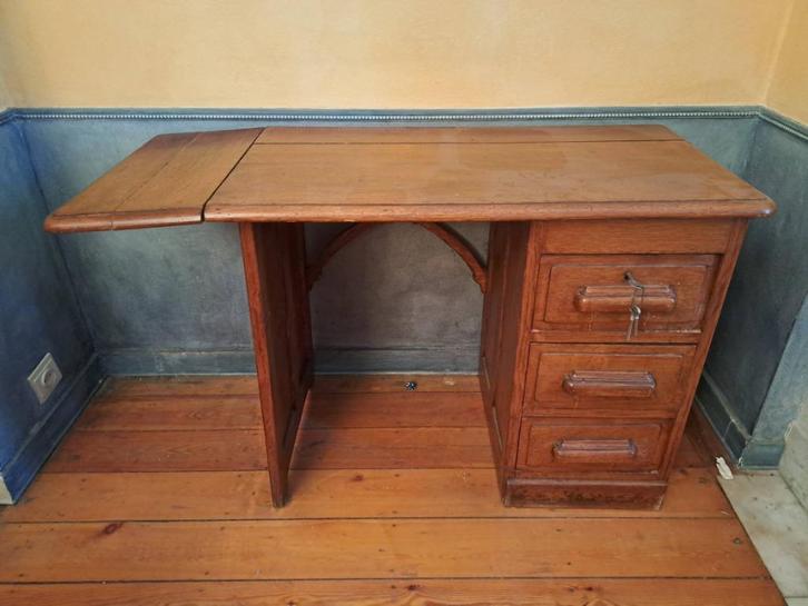 Antiek bureau in massief eikenhout, 3 laden + verlengstuk, Antiek en Kunst, Antiek | Kantoor en Zakelijk, Ophalen