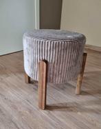 Poef lichtbruin/hout velours, Ophalen, Zo goed als nieuw, Hout