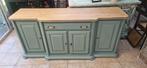 Stijlvol groen dressoir met houten blad, 150 tot 200 cm, Eikenhout, Ophalen of Verzenden, 25 tot 50 cm