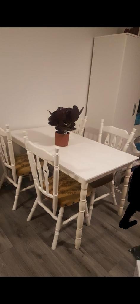 Mooie sierlijke antieke vintage tafel met stoelen, Huis en Inrichting, Complete eetkamers, Gebruikt, Ophalen