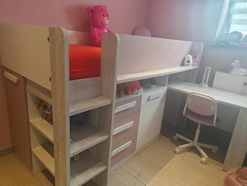 Lits superposés d'angle 2 x 90 x 190 cm - Avec bureau, Kinderen en Baby's, Kinderkamer | Stapelbedden en Hoogslapers, Zo goed als nieuw