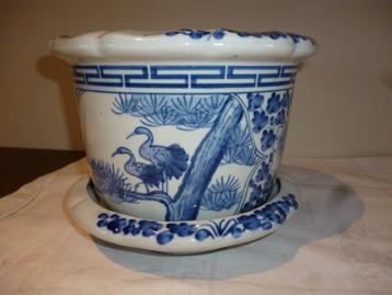 Zeer mooie bloempot keramiek blauwe opschildering cache-pot