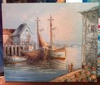 Tableau peinture à l'huile paysage marin avec bateaux, mer.., Enlèvement ou Envoi