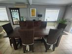Volhouten eettafel + 6 stoelen en bijhorende buffetkast, Huis en Inrichting, Eikenhout, 200 cm of meer, 50 tot 100 cm, Zo goed als nieuw