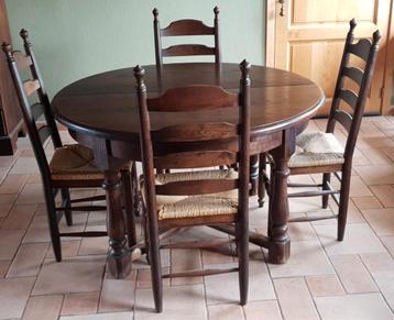 Table de salle à manger ancienne ronde/ovale en chêne massif, Enlèvement, Utilisé, Landelijke en rustieke, 4 à 6 chaises