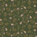 Jersey stof flowers, forest green., 120 cm of meer, Ophalen of Verzenden, Katoen, Nieuw