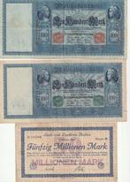DUITSLAND 3 STUKS 50 MILJOEN AACHEN 1923+100 MARK 1910, Postzegels en Munten, Bankbiljetten | Europa | Niet-Eurobiljetten, Ophalen of Verzenden