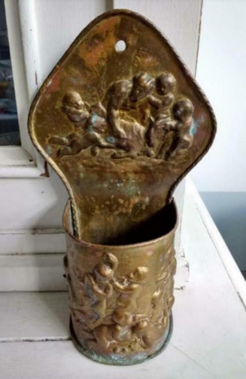 antieke koperen luciferpot met putti, engeltjes, 19 de eeuw, Antiquités & Art, Curiosités & Brocante, Enlèvement ou Envoi