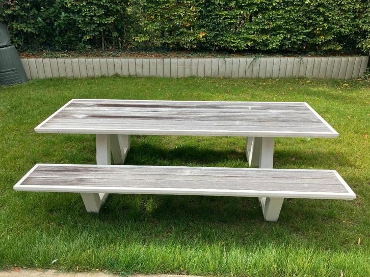 Tuinbank/Picnicbank van roestvrij staal, Tuin en Terras, Tuinbanken, Gebruikt, Aluminium, Ophalen