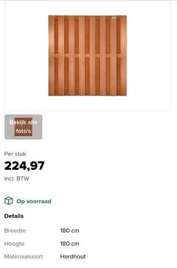 +/- 25 Tuinschermen Hardhout 180x180 nooit geplaatst geweest beschikbaar voor biedingen