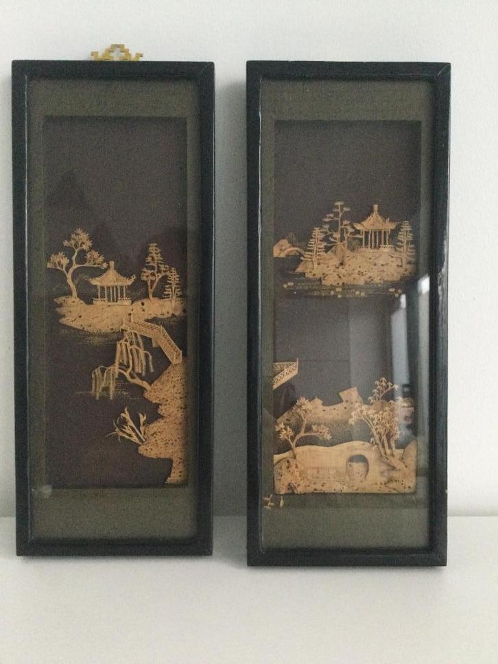 Twee diorama's: sculptuur van kurk: China, Antiek en Kunst, Kunst | Niet-Westerse kunst, Ophalen