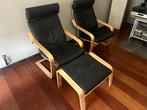 twee IKEA schommelstoelen in zwart leer met voetsteun, Ophalen, Minder dan 75 cm, Hout, Zo goed als nieuw