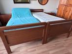 2 houten bedden met boxspring, Ophalen, Bruin, Hout, Verstelbaar