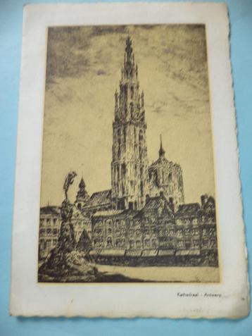 ca 1960 oude litho prentkaart postkaart ANTWERPEN kathedraal beschikbaar voor biedingen