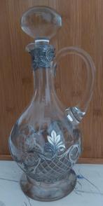 carafe en verre, décor en étain , avec anse et bouchon, Antiquités & Art, Enlèvement