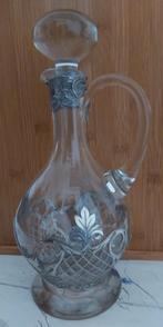 carafe a vin, décor en étain , avec anse , bouchon , vintage, Ophalen