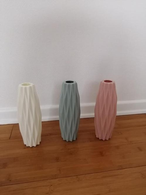 set van 3 vazen in pastel kunststof - geometrisch patroon, Maison & Meubles, Accessoires pour la Maison | Vases, Neuf, Blanc, Synthétique