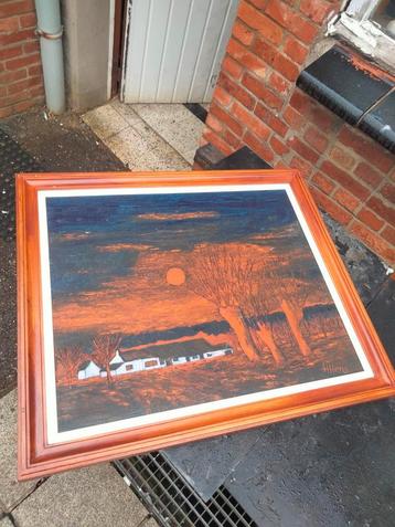 Olieverf schilderij doek H Hens gesigneerd landschap  beschikbaar voor biedingen