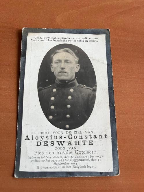 Soldaat Deswarte Swevezeele 1891Gesneuveld Buggenhout 1914, Verzamelen, Militaria | Algemeen, Landmacht, Foto of Poster, Verzenden