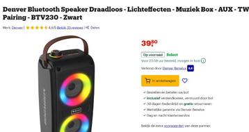 Denver Bluetooth Speaker Draadloos - Lichteffecten - Muziek  beschikbaar voor biedingen